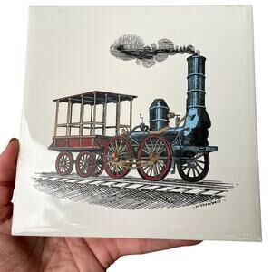 Vintage Screencraft Tile Train Railroad Ceramic Trivet Locomotive Engine READ